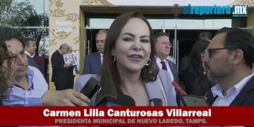 Alcaldesa de NLD, Carmen Lilia Canturosas, al término del Informe del Gobernador de Tamaulipas