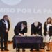 Claudia, Xóchitl y Jorge Álvarez Máynez firman por la paz con la Iglesia católica