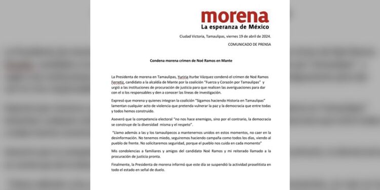 Condena MORENA crimen de Noé Ramos en Mante