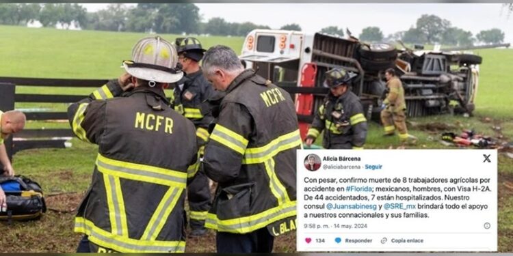 SRE confirma muerte de 8 mexicanos en terrible volcadura en Florida