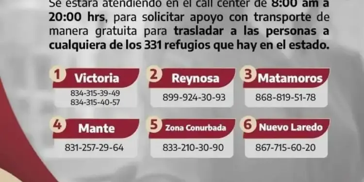 Disponibles unidades gratuitas para trasladar a ciudadanos a los refugios