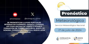 #PronósticodelTiempo para hoy Miércoles 17 de julio de 2024