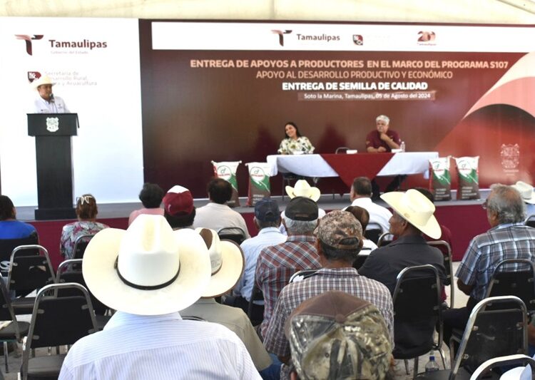 Reciben productores agrícolas de Soto la Marina semilla de sorgo y maíz
