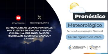 #PronósticodelTiempo para hoy Jueves 08 de agosto de 2024