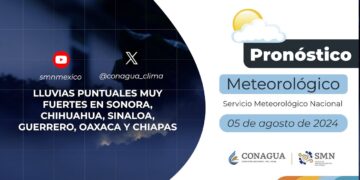 #PronósticodelTiempo para hoy Lunes 05 de agosto de 2024