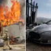 Quiso cargar su Tesla de poste y termina incendiando casa