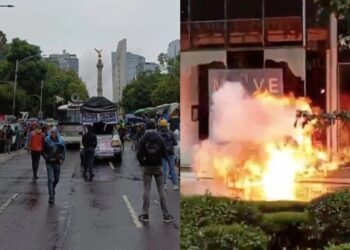 ¡Encapuchados realizan destrozos en protesta por Ayotzinapa!