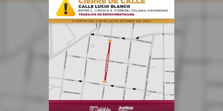 Anuncian cierre de vialidad por trabajos de repavimentación en colonia Hipódromo