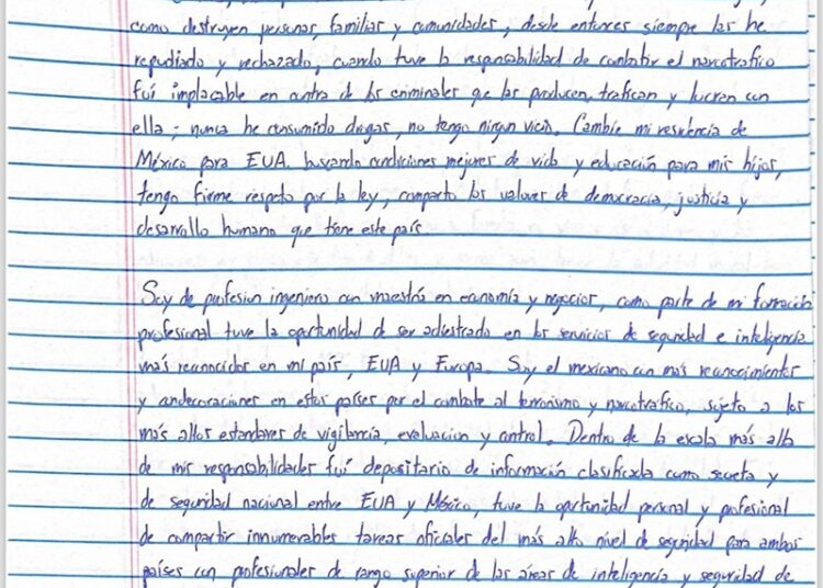 Pide Genaro García Luna clemencia en nueva carta