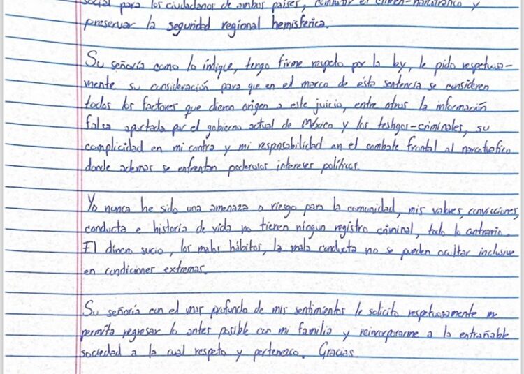 Pide Genaro García Luna clemencia en nueva carta