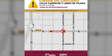 Cerrarán crucero de calle Campeche por trabajos repavimentación en NLD