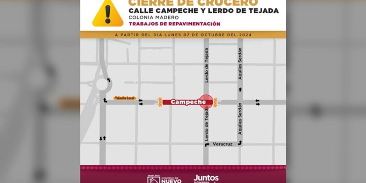 Cerrarán crucero de calle Campeche por trabajos repavimentación en NLD