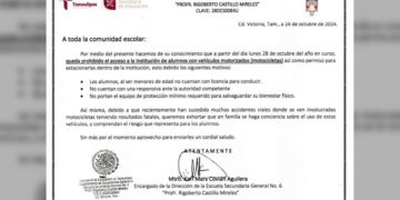 Prohíben acceso en motocicleta a alumnos de la Sec. Gral. N° 6 de Victoria