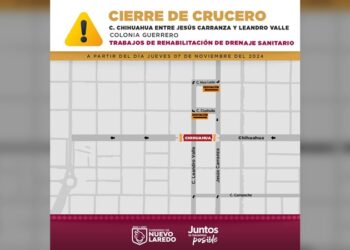 Informa cierre de vialidad por trabajos de rehabilitación en NLD