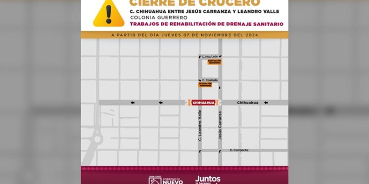 Informa cierre de vialidad por trabajos de rehabilitación en NLD