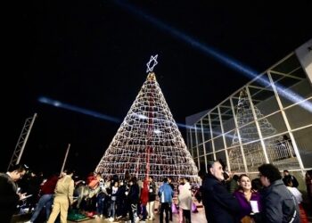 Encienden pino navideño en el Museo Tamux