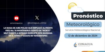#PronósticodelTiempo para hoy Jueves 12 de diciembre de 2024