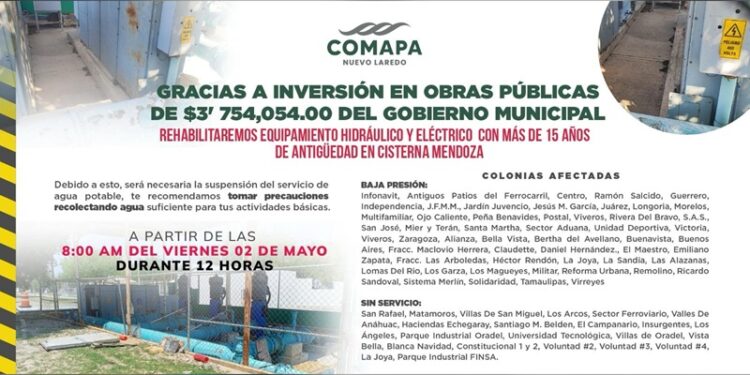 Rehabilitará COMAPA NLD equipos hidráulicos y eléctricos en Cisterna Mendoza