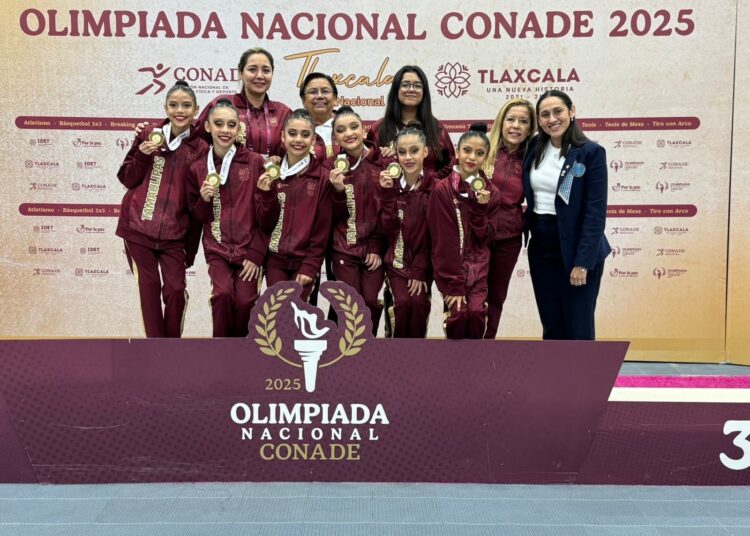 Presentación dorada de Gimnasia Rítmica de Tamaulipas en Olimpiada Nacional