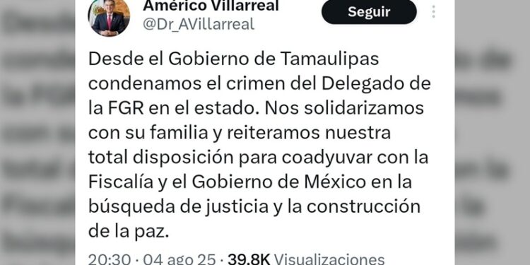 Condena Américo asesinato del delegado de la FGR en Tamaulipas