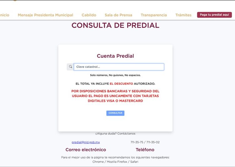 Gobierno de NLD invita a la ciudadanía a realizar el pago en línea del predial