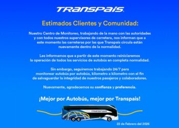 Transpais suspende servicio de manera temporal por seguridad