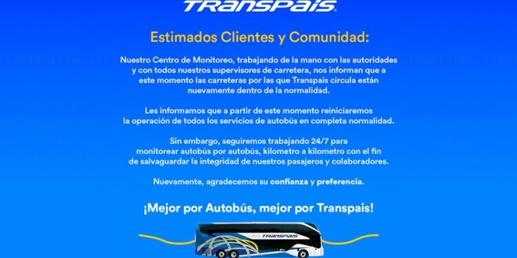 Transpais suspende servicio de manera temporal por seguridad