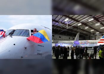 EUA celebra el 1.er vuelo comercial de American Airlines a Venezuela