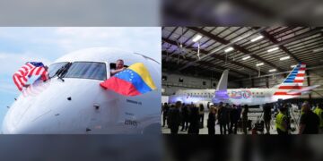 EUA celebra el 1.er vuelo comercial de American Airlines a Venezuela