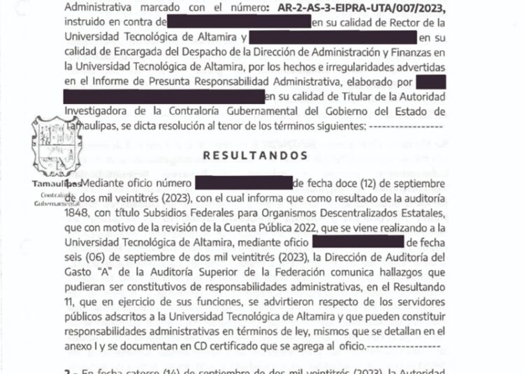 Anticorrupción inhabilita a exrector y encargada de la UT Altamira