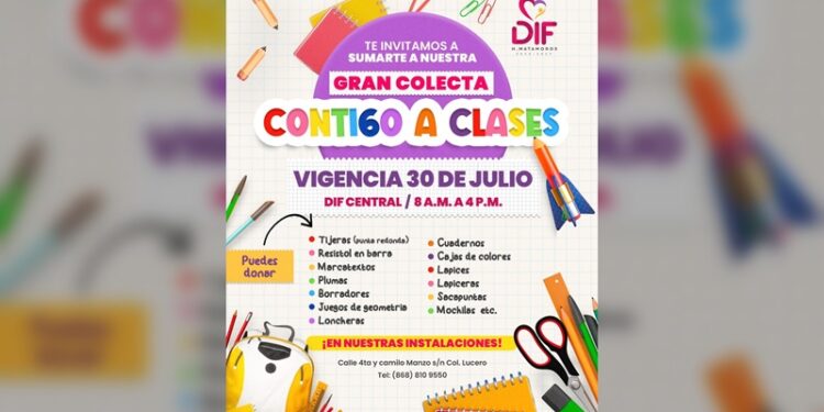 DIF Matamoros invita a sumarse a la colecta de útiles escolares “Contigo a Clases”